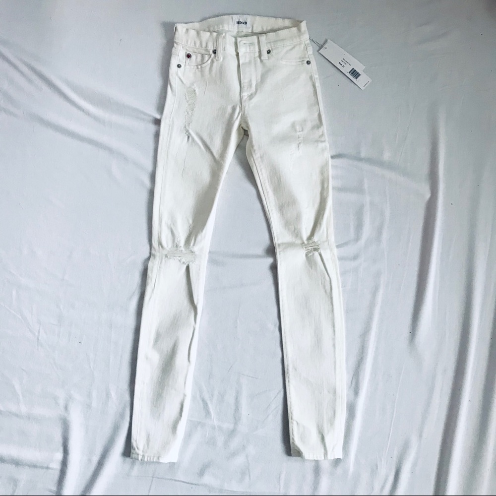 Hudson- Nico Midrise 28” inseam white skinny jeans